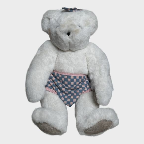 Vermont Plush Teddy Bear Pink and Blue Checker Diaper and Bow. From 1993 - Picture 1 of 5